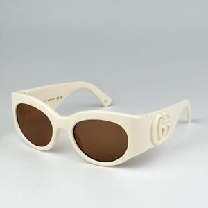 NEW Gucci GG1544S 004 Ivory Brown Unisex Oval Sunglasses GG 1544S